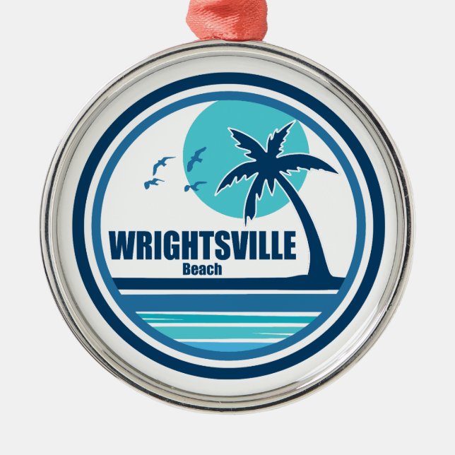 Wrightsville Beach North Carolina Palm Tree Birds Metal Ornament (Front)