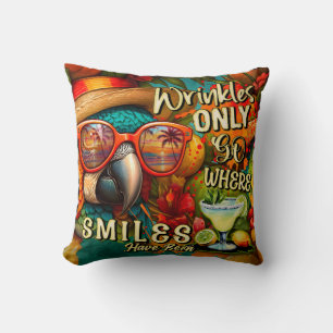 Wrinkles Only Go Where Smiles Have Been Parrot Throw Pillow