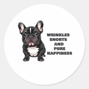 Wrinkles, snores and pure happiness classic round sticker