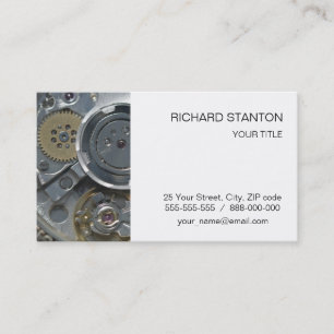 Wristwatch mechanism closeup business card