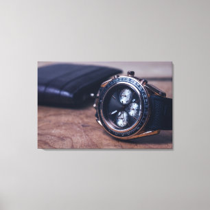 wristwatch with wallet purse canvas print