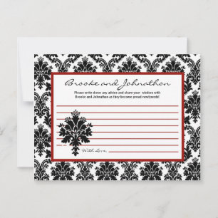 Writable Advice Card Black Red Damask Lace
