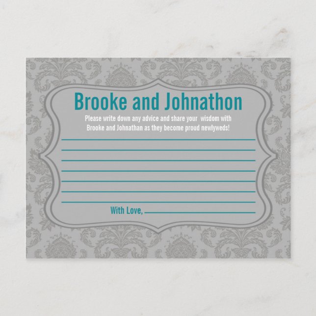 Writable Advice Card Modern Grey Damask Lace Print (Front)