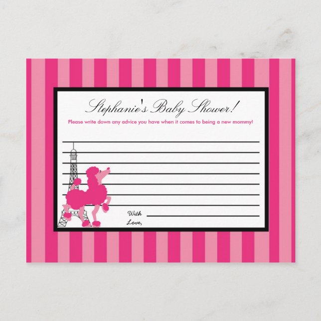 Writable Advice Card Pink Poodle Paris Eiffel (Front)