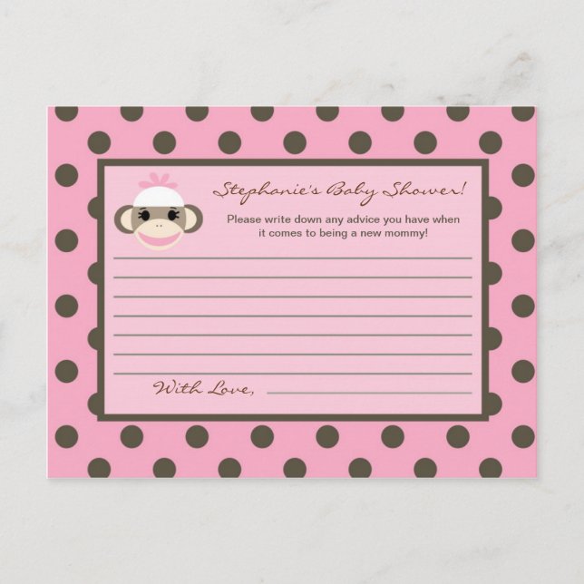 Writable Advice Card Pink Sock Monkey (Front)