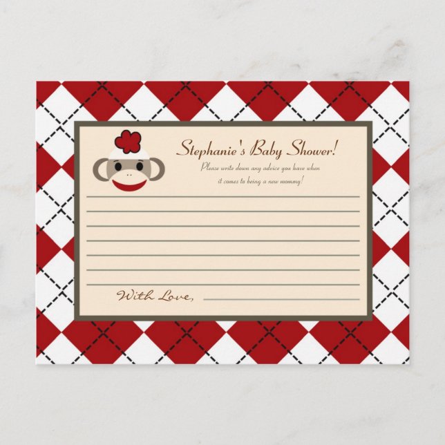 Writable Advice Card Red Sock Monkey Argyle (Front)