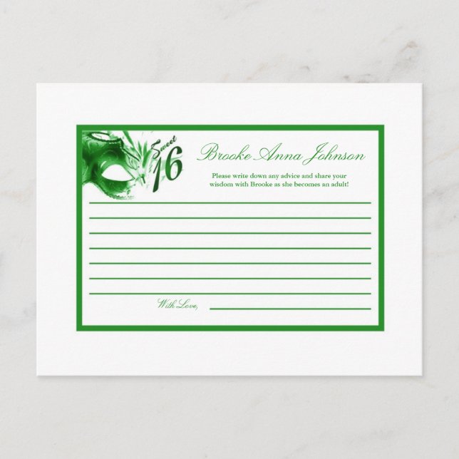 Writable Advice Card Sweet 16 Green (Front)