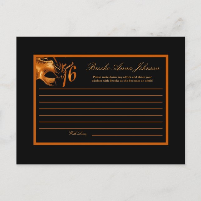 Writable Advice Card Sweet 16 Orange Black (Front)