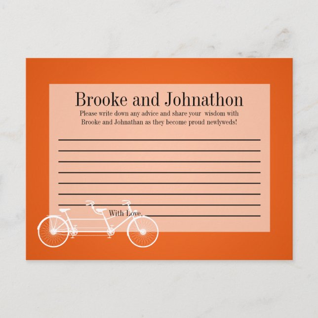 Writable Advice Card Whimsical Orange Double Bike (Front)