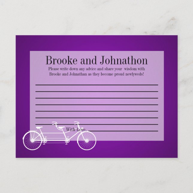 Writable Advice Card Whimsical Purple Double Bike (Front)