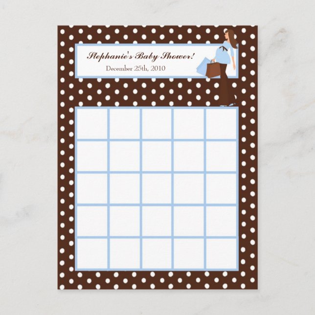 Writable Bingo Card Blue Mod Mom Polka Dots (Front)
