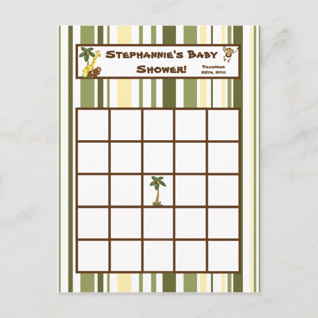 Writable Bingo Card Jungle Babies (Front)