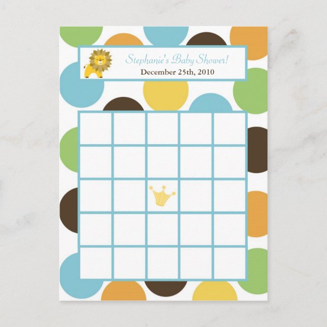 Writable Bingo Card Jungle King Lion Safari Zoo (Front)