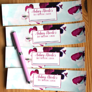 Writable Magenta, Aquamarine Pansies Bottle Labels