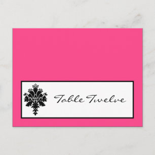 Writable Place Card Black Hot Pink Damask Lace