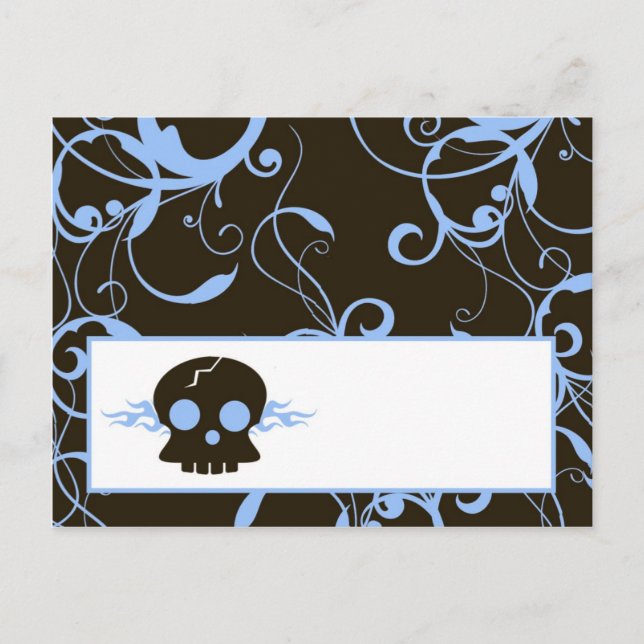 Writable Place Card Boy Blue Punk Rock Skull Flame (Front)