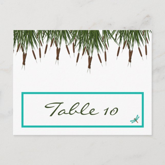 Writable Place Card Cattail/Dragonfly in Colour Gr (Front)