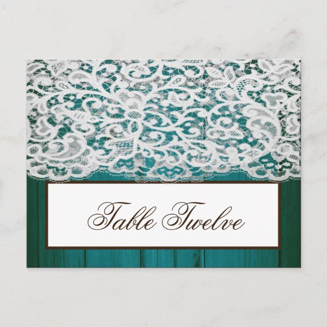Writable Place Card Distrissed Teal Wood Lace (Front)