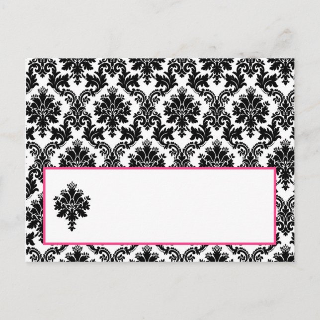 Writable Place Card Hot Pink Black Damask (Front)