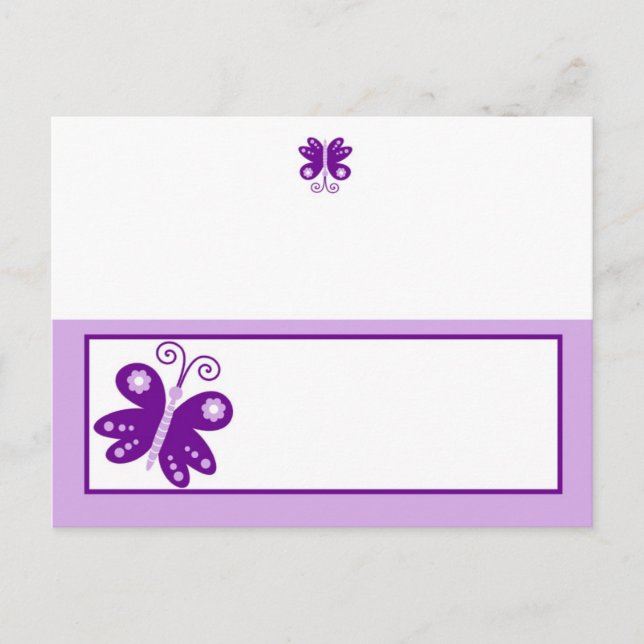 Writable Place Card Purple Spring Time Butterfly (Front)