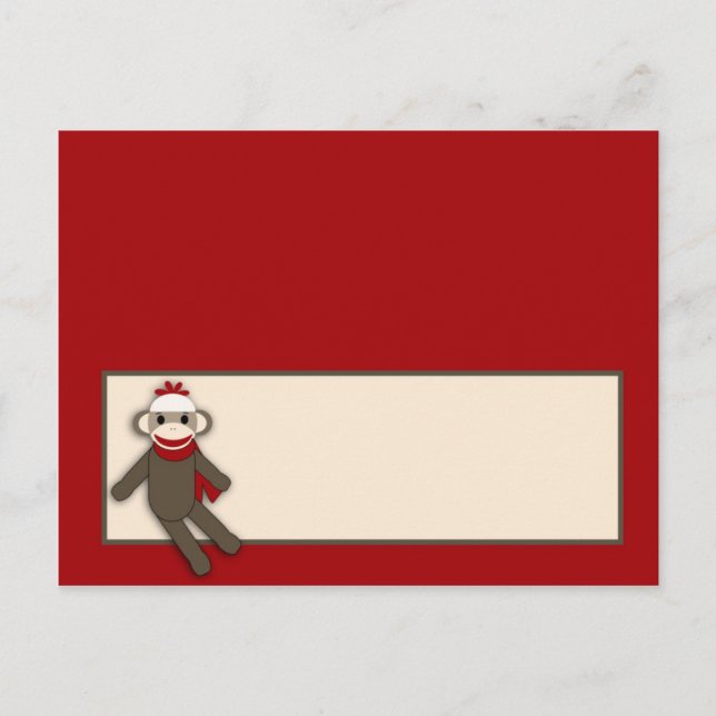 Writable Place Card Red Sock Monkey (Front)