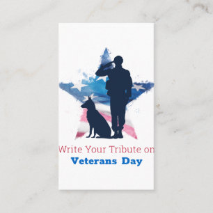 Write a Tribute on Veterans Day - Honouring Heroes Business Card