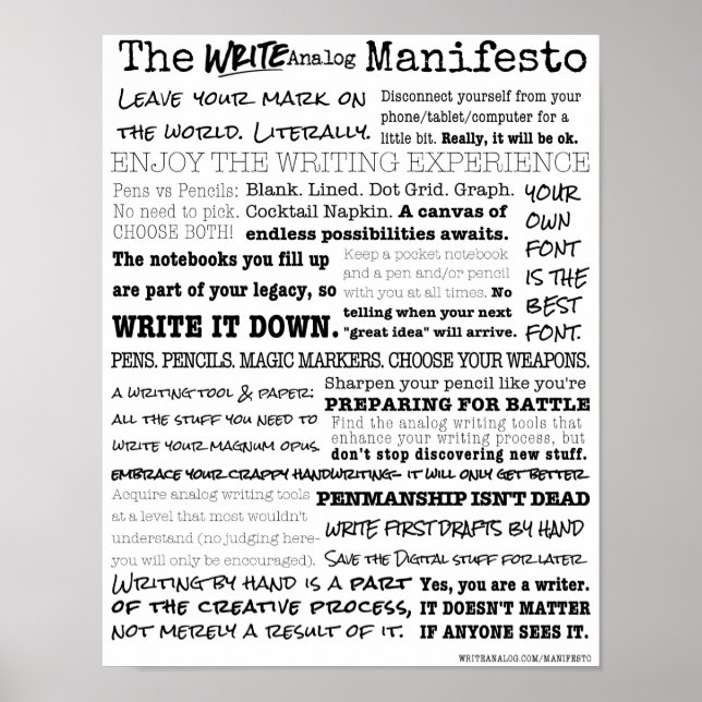 Write Analogue Manifesto Poster (Front)