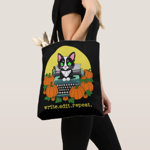 write edit repeat Halloween Cat Tote Bag