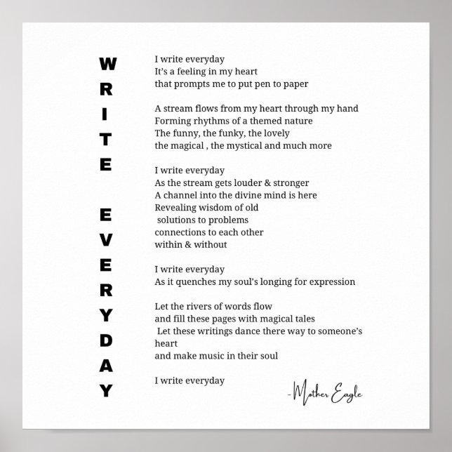 Write everyday writer poem poster wall art decor  (Front)