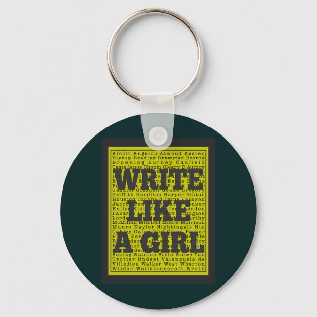 Write Like a Girl Charcoal Keychain (Front)