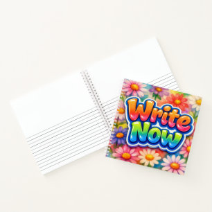 Write Now Text with Neon Daisies Notebook