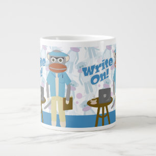 Write On Author Sock Monkey Pattern Large Coffee Mug