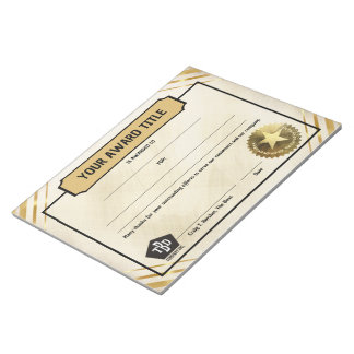 Write-on custom title employee recognition award notepad