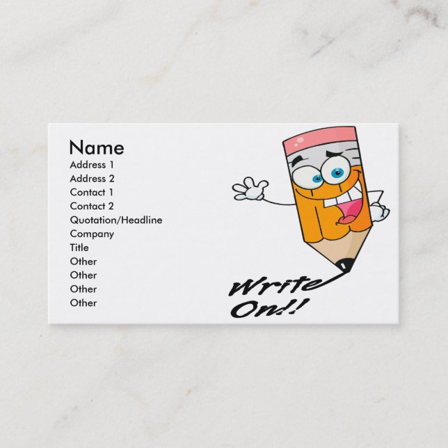 write on right on funny happy pencil cartoon business card (Front)