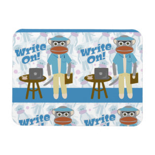 Write On! Writer Sock Monkey Author Fun Magnet