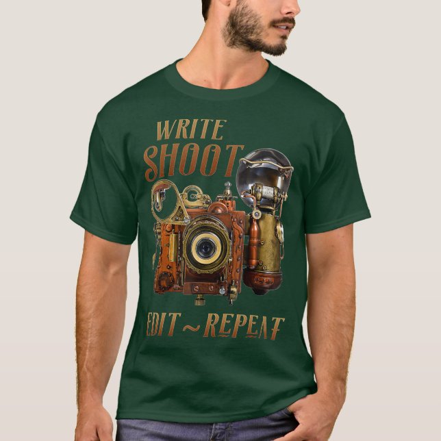 Write Shoot Edit Repeat Steampunk Flash T-Shirt (Front)