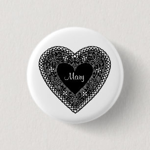 Write Your Name on Your Vintage Lace Heart 1 Inch Round Button