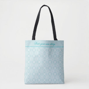 Write Your Own Story Teal and White Pattern Tote Bag