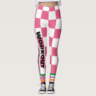 Write your text l Boho chequered l Pink White Leggings