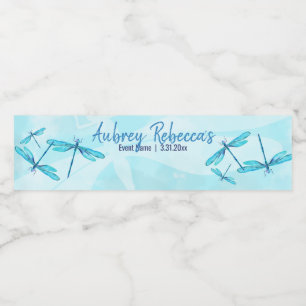 Writeable Turquoise Dragonfly Water Bottle Labels