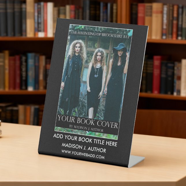 Writer Author Book Cover Black or Choose Colour Pedestal Sign (Customize to change text size, text style or background color.)