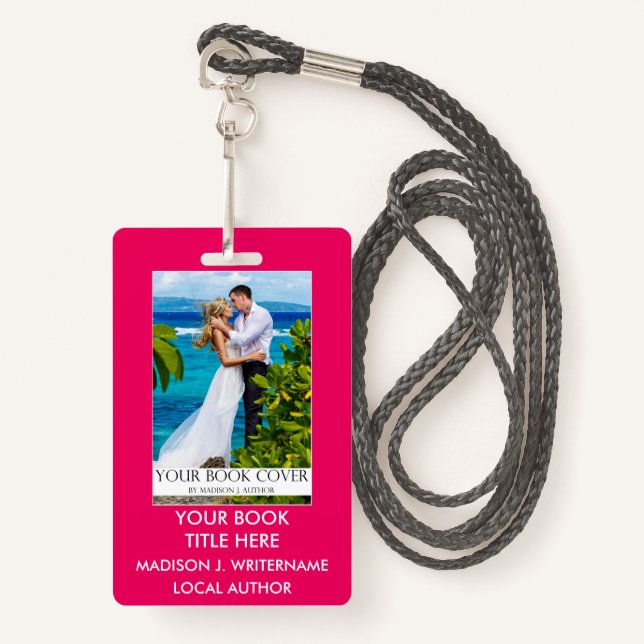 Writer Author Book Cover - Hot Pink or Pick Colour Badge (Front with Lanyard)