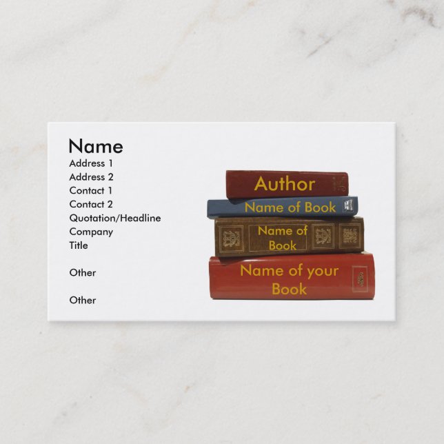 Writer Author Novelist Book Business Card (Front)