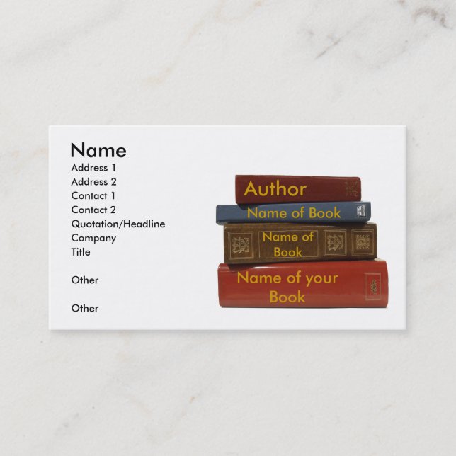 Writer Author Novelist Book Business Card (Front)
