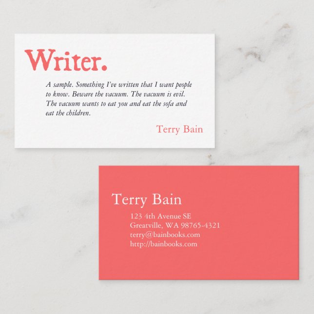 Writer Author Simple Word Business Card (Front/Back)