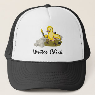 Writer Chick with Paper, Feather Quill and Ink Trucker Hat