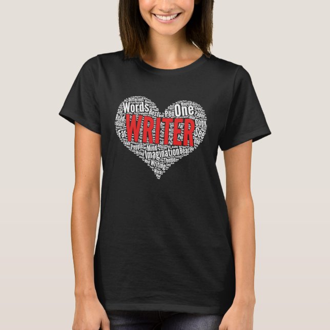 Writer Heart Shape Word Cloud T-Shirt (Front)