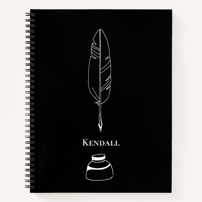 Writer Quill Feather Minimalist Black Personalized Notebook (Front)