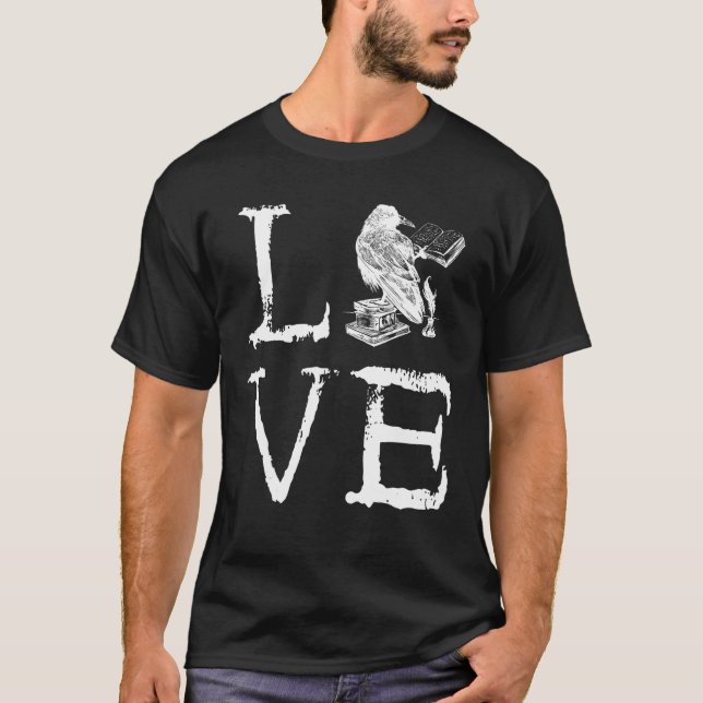 Writer Raven Love Book  Reading Novel Writing T-Shirt (Front)