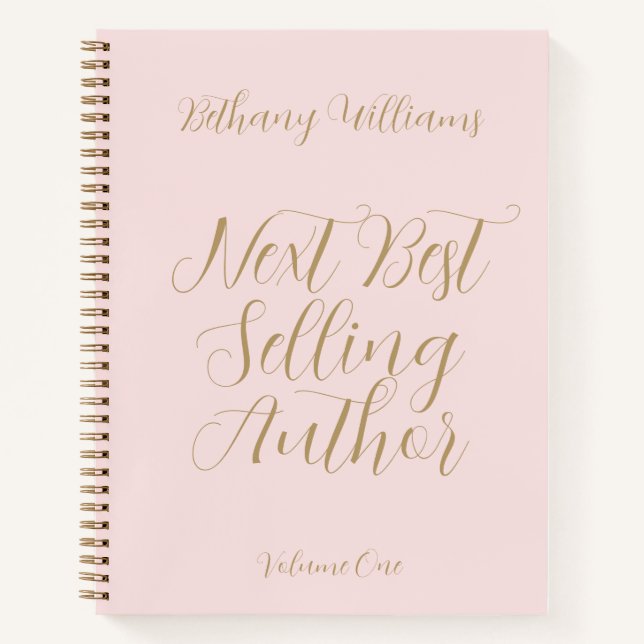 Writer’s Motivational Name Blush Script Gold Notebook (Front)